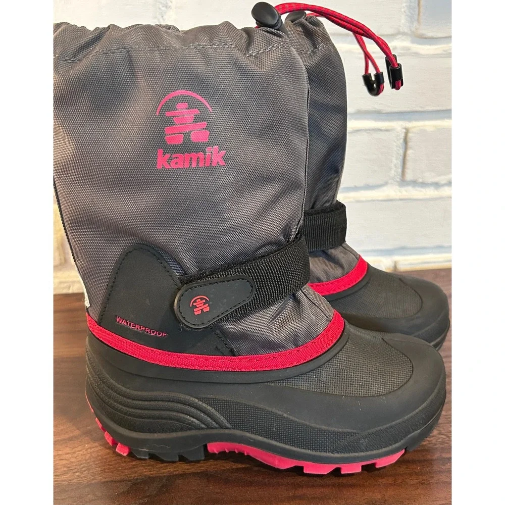 Kamik Kids Waterproof Waterbug Snow Boots Black/Red Size 13 Unisex‎ Insulated